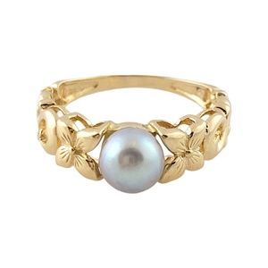 Vintage 14K Yellow Gold Black Pearl Ring Size: 7.75 #13494
